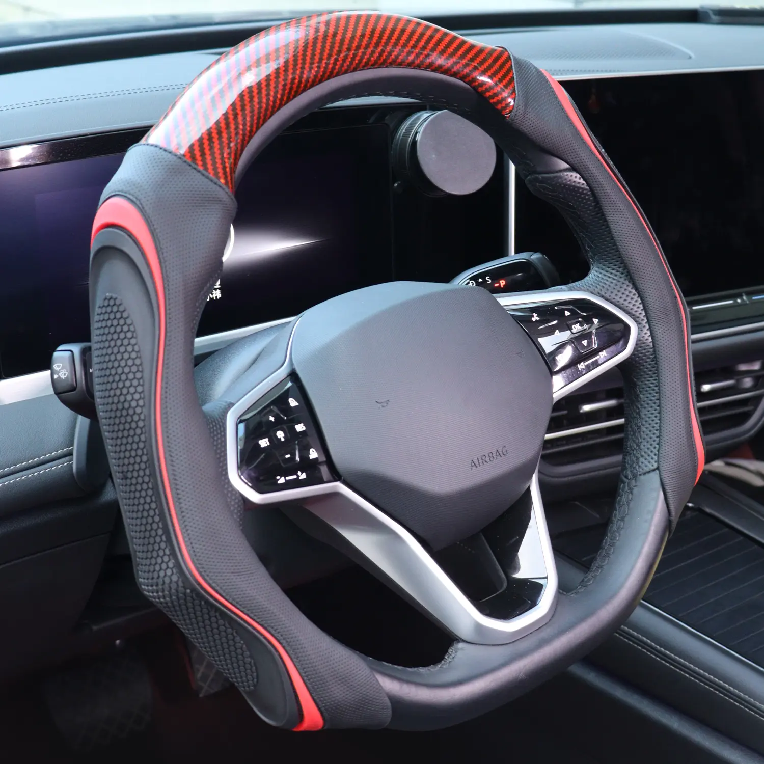 Universal Carbon Fiber-Napa Leather Steering Wheel Cover, 2026 New Design, Automotive Car Interior Accessory,car