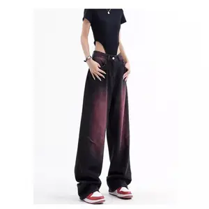 Women's New Graffiti Washed Jeans Retro Design Straight-Leg Wide-Leg Pants Black Minimalist Basic Bottoms Casual Everyday