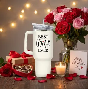Wife 40oz Insulated Tumbler with Handle & Straw Lid, Romantic “I Love You” Gift from Husband, Stainless Steel Travel Cup
