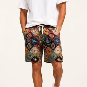 Menswear Men's Vintage Jacquard Tapestry Shorts - Southwestern Aztec Pattern, Drawstring Summer Shorts