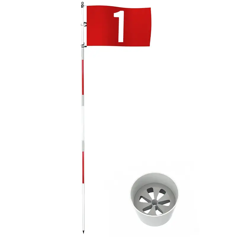 THIODOON Golf Flagstick Set, 6ft 5-Section Detachable Anti-Rust Fiberglass Poles, 19" Easy Spot 420D Nylon Anti-Fade Bright Colors Flag with Numbers, Durable Eco-Minded ABS Cup with 6 Drainage Holes, Easy Assembly, Washable Red for Backyard Golf Practice,