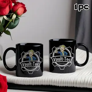 1pc 11oz Fallout  Vault-Tec Logo Ceramic Coffee Mug,Insulated,Leak Proof,Reusable,Ideal for festival,Multipurpose Use,Perfect Gift for Coffee Lovers,Suitble For Outdoor Camping, Insulated Travel Mug