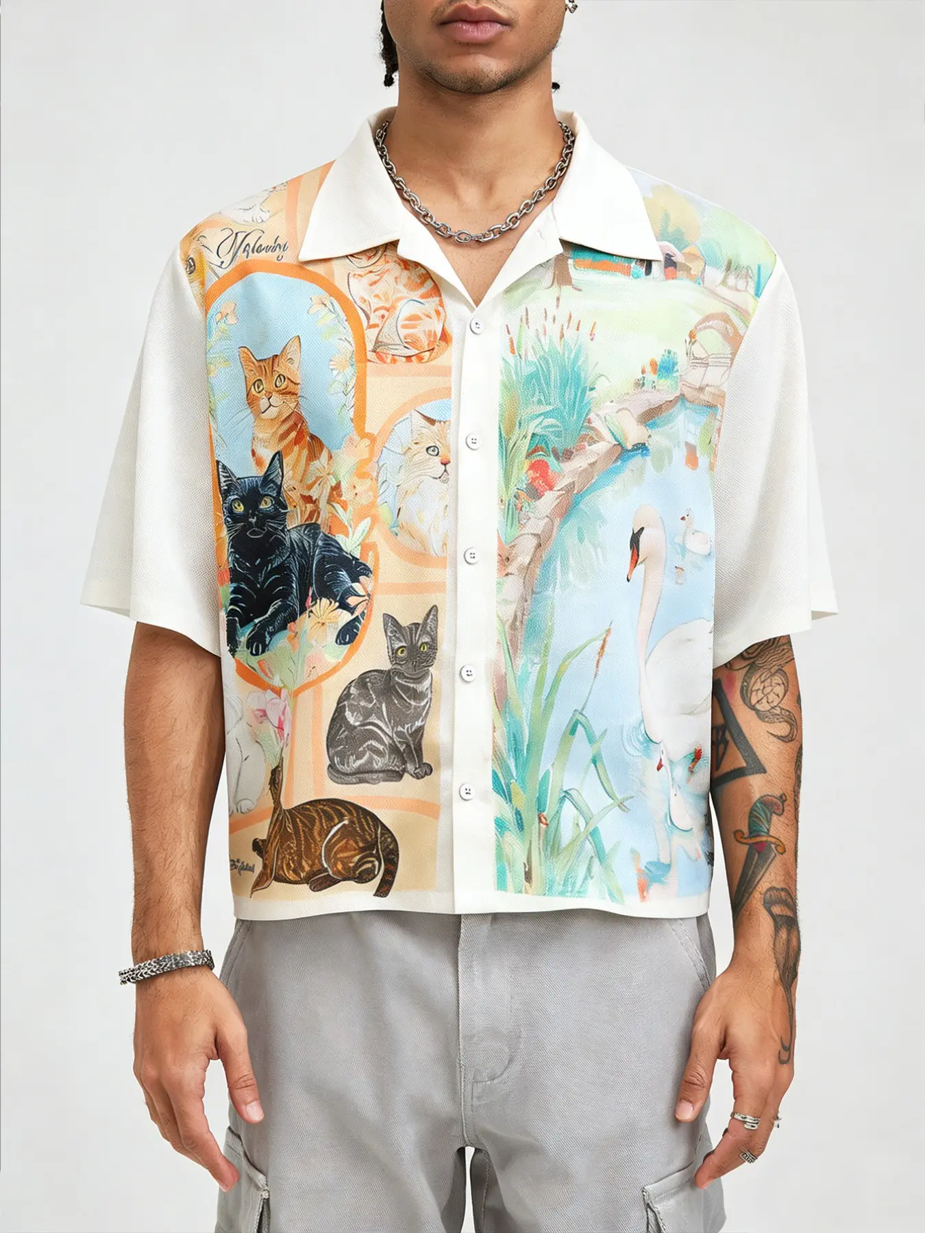 Men's Casual Short Sleeve Shirt, Fun Shirt, Full Print Design, Fashion Daily Wear, Striped Pattern, Fitted Style, Perfect for Everyday Use