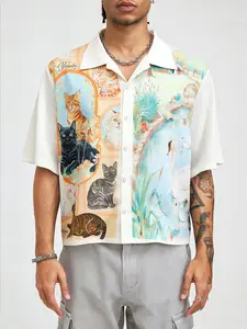 Men's Casual Short Sleeve Shirt, Fun Shirt, Full Print Design, Fashion Daily Wear, Striped Pattern, Fitted Style, Perfect for Everyday Use