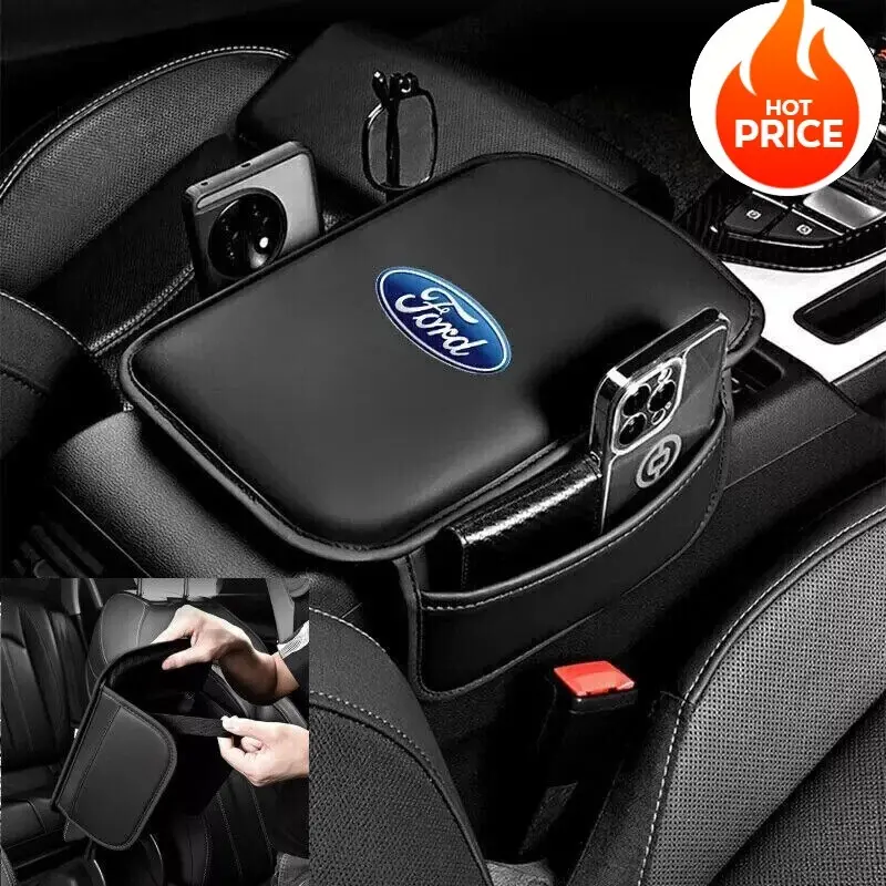Car Armrest Box Cover Cushion Center Console Box Leather Pad for Ford w/ Pocket N nopaynoshipsller (22449)
