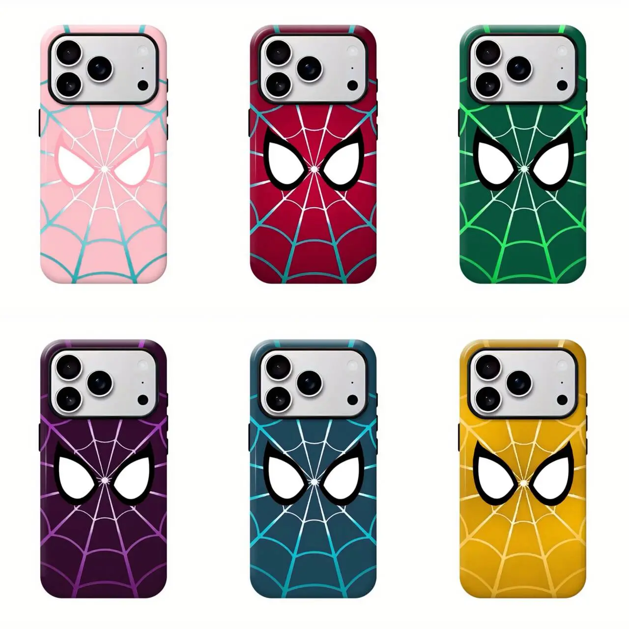 Creative S-pider-Man Pattern Phone Case for iPhone 15 Pro, 16, 17 Pro Max, 13, 14 Plus, 12, 11, 17 Air. Shock-resistant, durable and impact-proof protective cover. Available in pink couple design. Compatible with Samsung A15, A55, A56, A54, A50,