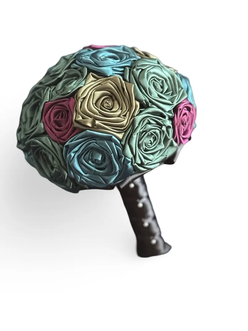 Geneva’s Bouquet | Dark Green, Teal, Olive, & Sangria | Elegant Winter Wedding Bouquet | Holiday Glam | Woodland Wedding Theme | Vintage Chic Bride | Handmade Satin Rose Bouquet | Sangria Wine Wedding Bouquet