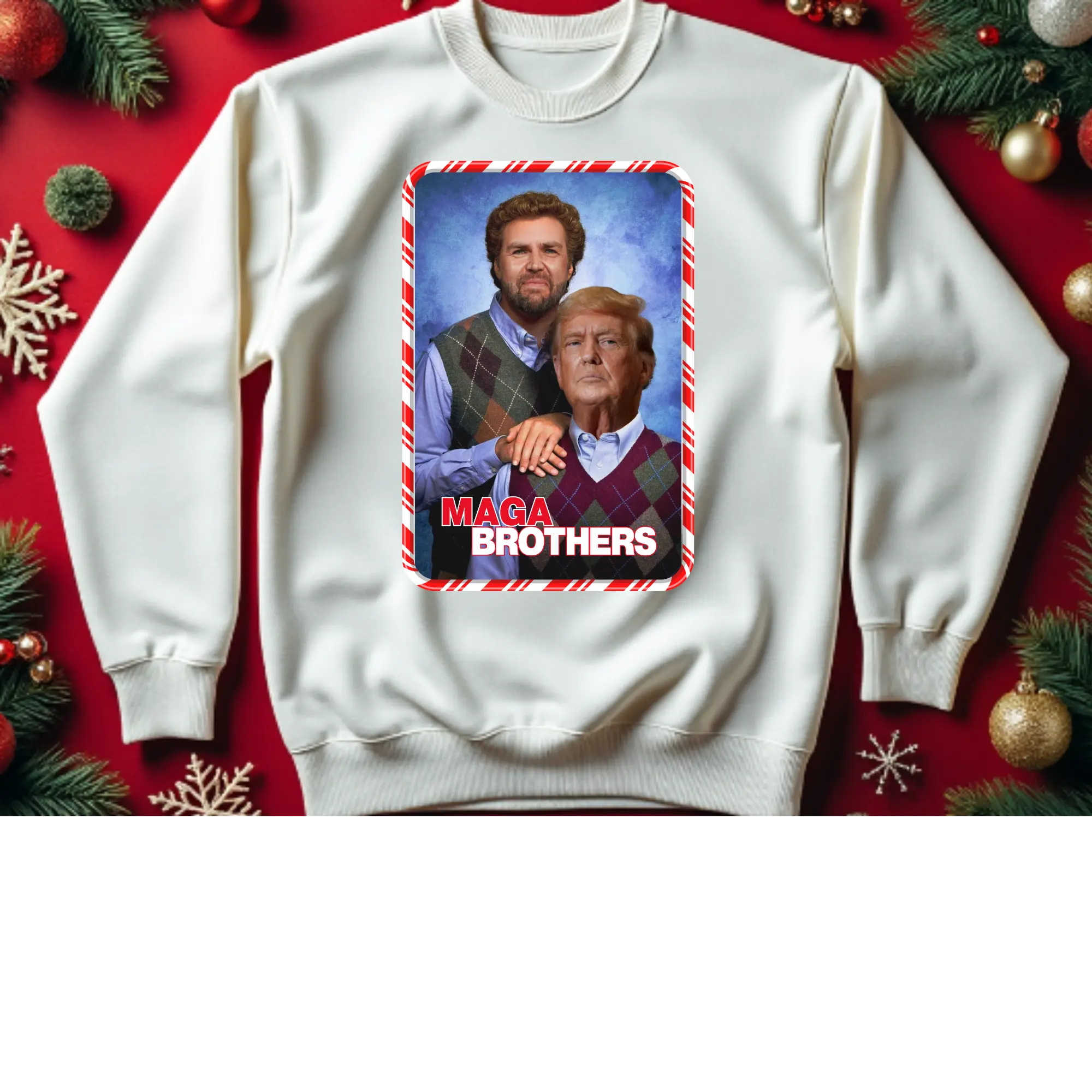 Socialism Sucks Donald Trump JD Vance 2024 MAGA Brothers Ugly Christmas Sweater, Make America Great Again White Sweater for 2024 Ugly Christmas Party