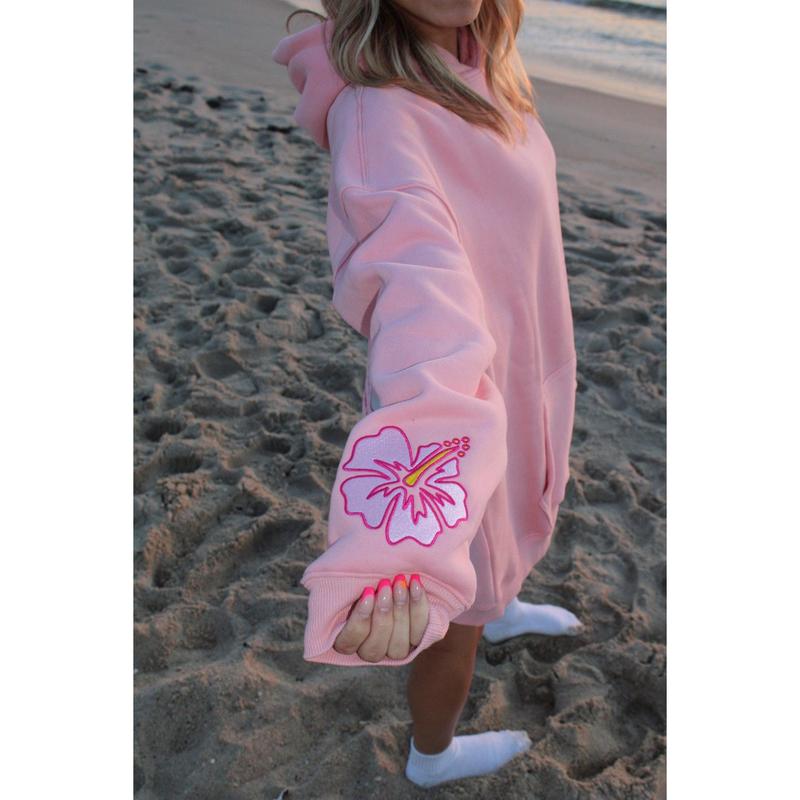 “Life Comes in Waves” Oversized “Blush Shores” Embroidered Hoodie