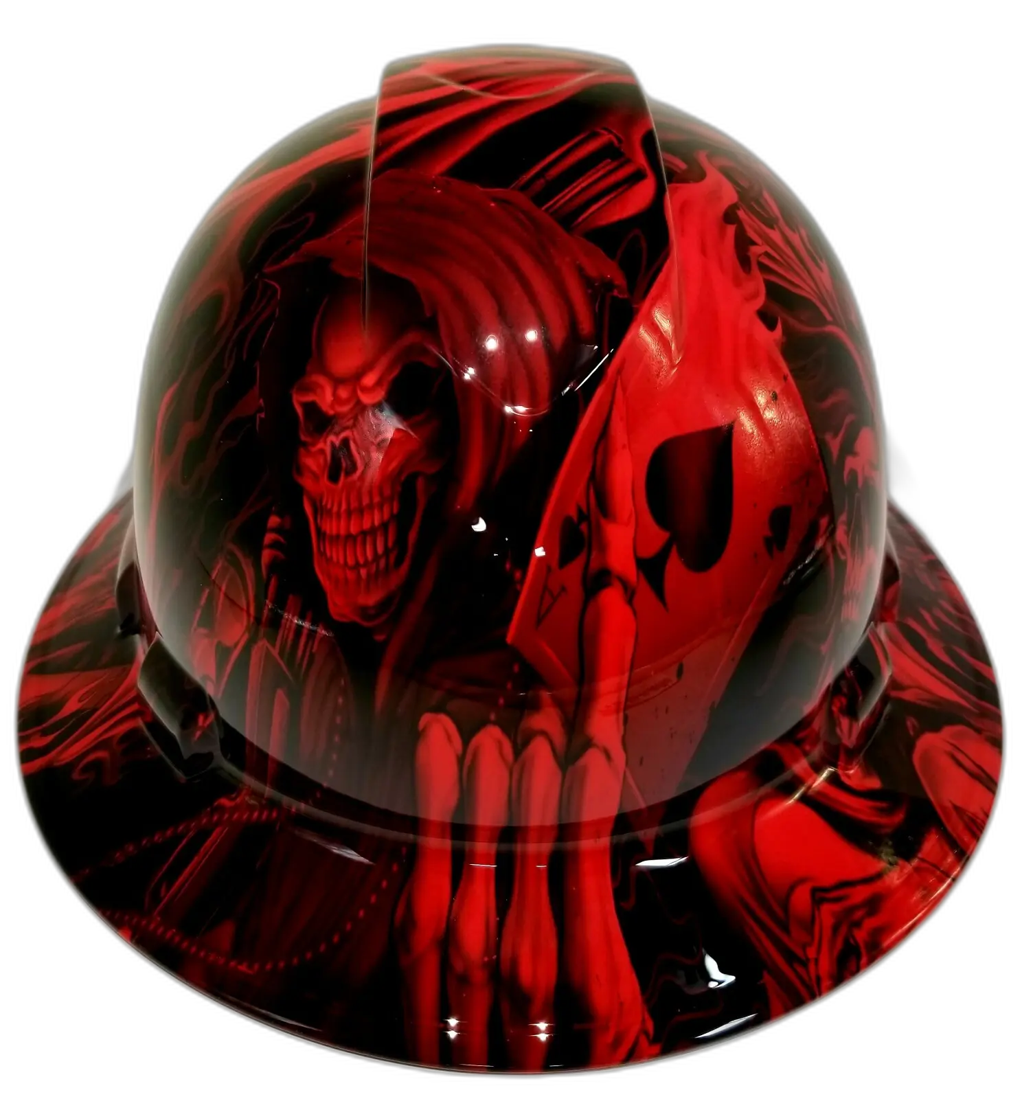 Candy Red Reaper Ace of Spades - Custom Hydro Dipped Full Brim Hard Hat