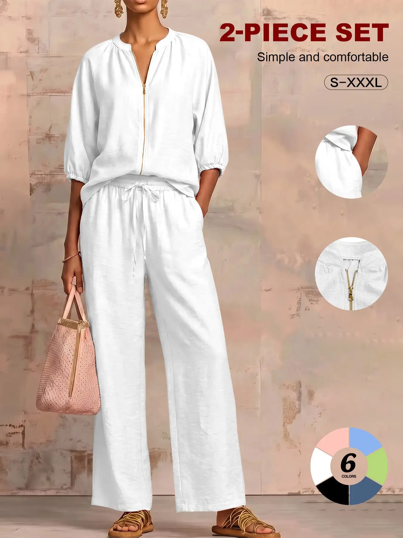 Women's Matching Lounge Set Quarter Zip Pullover Top Loose Wide Leg Pants 2 Piece Sweatsuit Casual Outfit