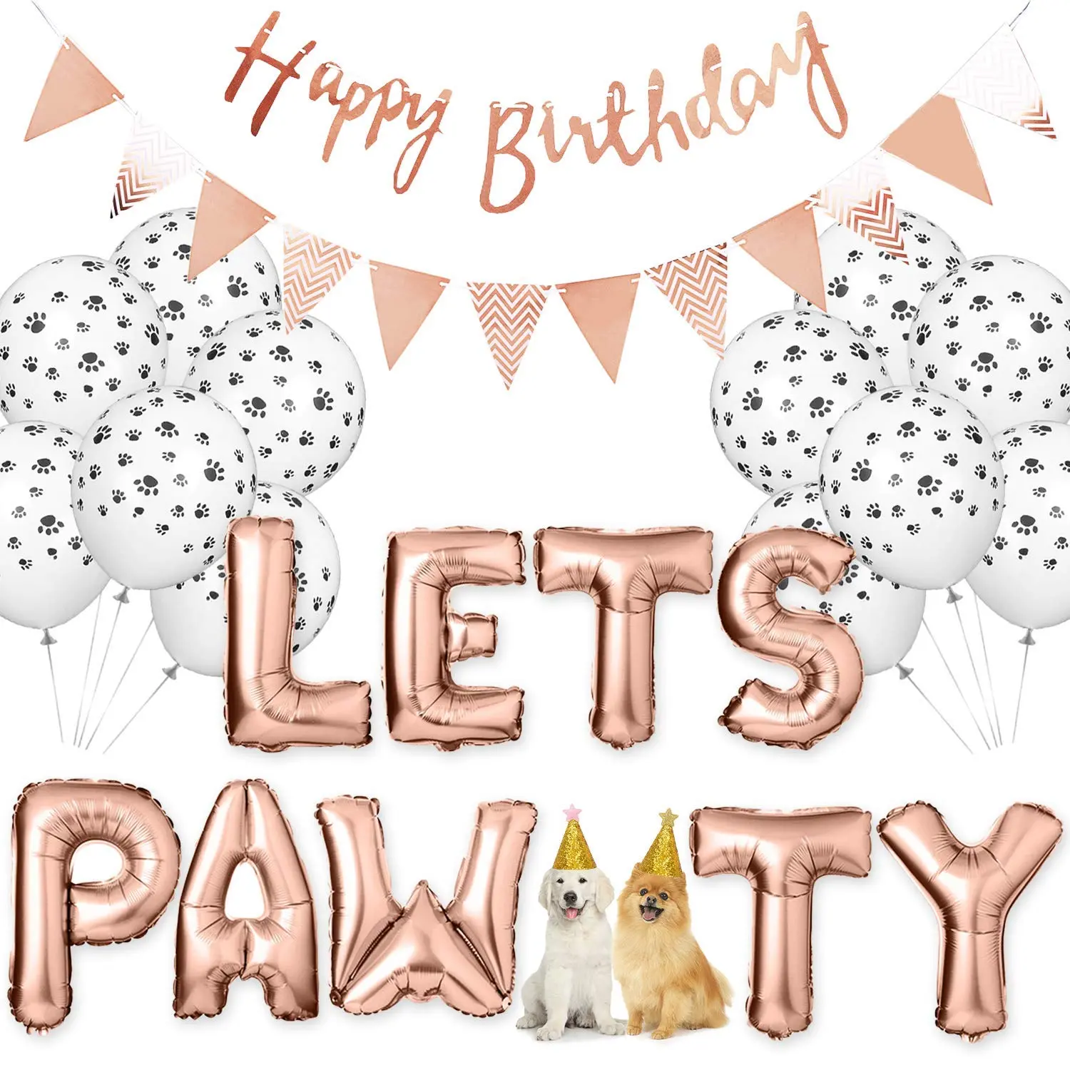 45-Piece Dog Birthday Party Kit, Paw Print Balloons, Banner, Foil Balloons & Decorations