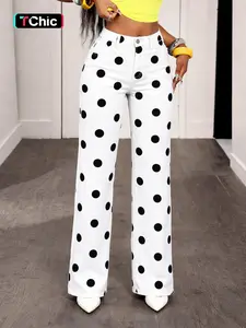 Women's Polka Dot Wide Leg Loose Pants, Stretchy Elastic Waist Casual Long Trousers, Versatile Daily Wear Everyday Fashion for Ladies, Casual Chic Bottoms