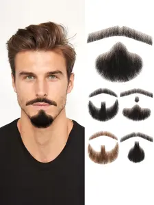 Men's Beard Goatee Makeup for Film Mustache Beard, Human Hair Lace Base Handmade Fake Beards and Moustaches Beard for Men, Men's Mustache for Halloween Dressing Men Makeup