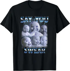 Funny Baby Holding Back Laugh Meme T Shirt Featuring 100 Percent Cotton Say You Swear Ai Niche Genz Style
