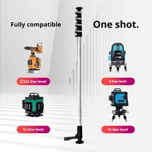 13.12ft/4m Telescoping Laser Pole with Foot Pedal - 1/4" & 5/8" Threaded Laser Mounts (Screw Interfaces), Adjustable Mounting Pole for Rotary & Line Lasers, Enhanced Ease of Use with Aluminum Alloy Pole