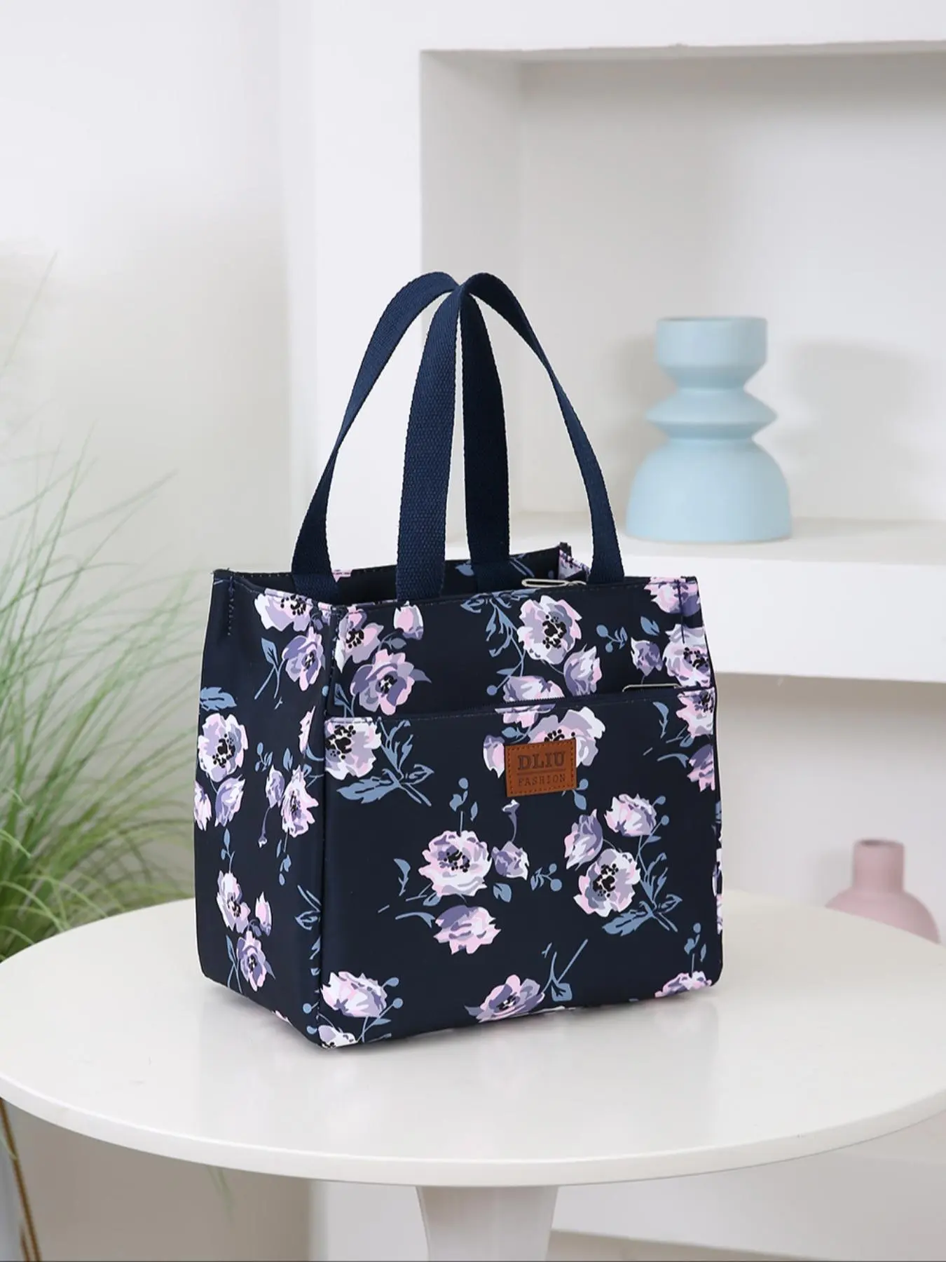 Floral Print Lunch Bag, Durable Lunch Bag, Reusable Lunch Bag, Large Capacity Insulated Lunch Bag, Zipper Lunch Bag, Portable Lunch Box Storage Bag for Work & School & Travel, Travel Essentials