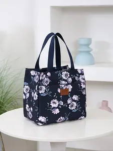 Floral Print Lunch Bag, Durable Lunch Bag, Large Capacity Insulated Lunch Bag, Portable Lunch Box Storage Bag for Work & School & Travel