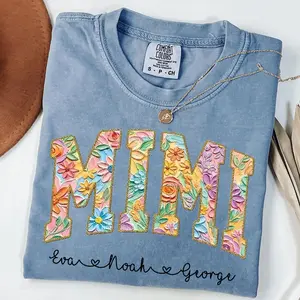 Mimi Floral T-Shirt, Personalized Mimi Shirt, Custom Kids Names Shirt, Mothers Day Gift, Floral Name Tee, Mom Gift Shirt
