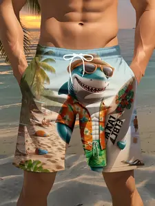 Men's 2026 New 3D Surf Shark Print Beach Shorts, Lightweight Drawstring Waist Casual Swim Trunks, Summer Swimming Golf Basketball Camping Outdoor Activities Beach Outdoor Wear