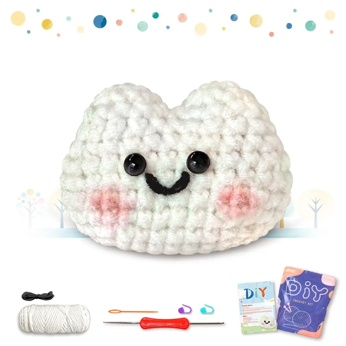 Cute Cat Design Crochet Kit, 1 Set DIY Crochet Kit with Step-by-step Video Tutorial, DIY Woven Craft for Beginners