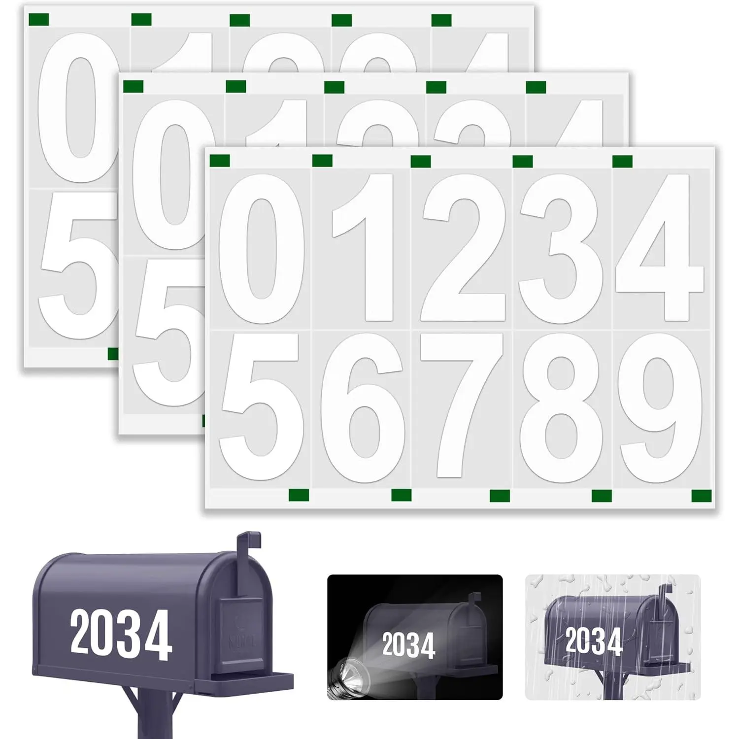 Reflective Mailbox Numbers Sticker, 3 Sets Large 0-9 Self Adhesive Vinyl  Number Sticker for Outside, Signs, Windows, Doors, , , Address Numbers for House (3" * 3, white)