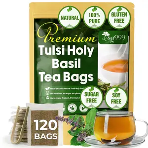 120 Tea Bags - Holy Basil Leaf Tea, 100% Natural & Pure Holy Basil Leaves. Loose Leaf Holy Basil Herbal Tea. Holy Basil Leaf Tea. No Sugar, No Caffeine, No Gluten, Vegan Beverage