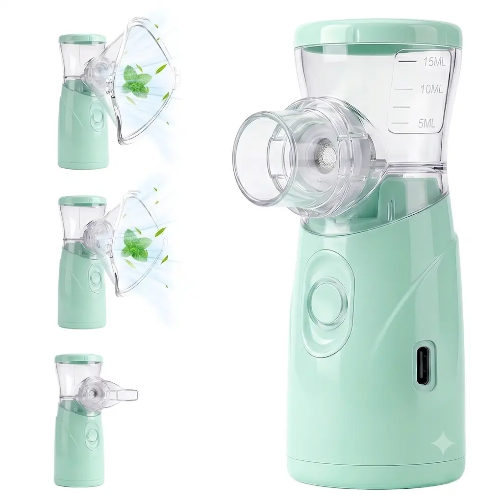 Mint Green Portable Handheld Mesh Atomizer - Type-C Rechargeable, Ultra-Fine Cool Mist Inhaler for Kids & Adults, Whisper-Quiet Personal Humidifier for Home & Travel