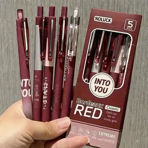 NOLUCK 5-Pack Vintage Bordeaux Red 0.5mm Gel Pens - Black Ink, Soft Grip, Smooth Writing, Durable Plastic Construction, Ideal for Office & Daily Writing, Holiday Gifts (Office Stationery)