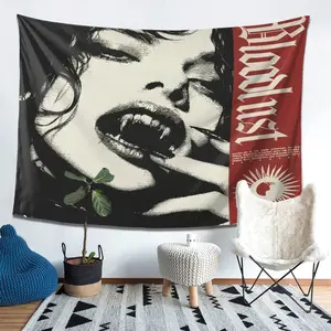 Best Durable Polyester Gothic Vampire Tapestry Wall Hanging |   Black & Red Album Art Decor for Living Room, Bedroom, Office - Music-Inspired Design, No Electricity Needed, Gothic Home Decor