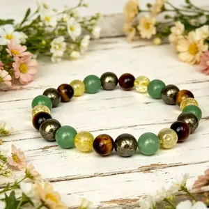 Tiger Eye Green Aventurine Citrine Pyrite Beaded Bracelet, Healing  Wealth and Luck Attracts Crystal Stretch Bracelet for Women
