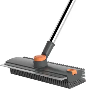 Floor Cleaning Brush With Long Handle, Household Floor Mop, Silicone Scraper And Stiff Bristle Brush, 360° Cleaning Brush With Tweezers, For Cleaning Showers, Bathrooms, Patios, Kitchens, Walls, And Decks.