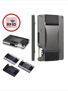 New Slim Fashion RFID Protection Card Holder Men Women Aluminum Wallet Elasticity Back Pouch ID Credit Case Unisex Travel Purse