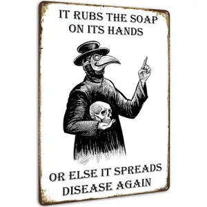 Wash Your Hand Plague Doctor Gothic Decor Wall Decor Guest Wall Decor Art Tin Sign In The Bathroom Bedroom 8 X 12 Inch