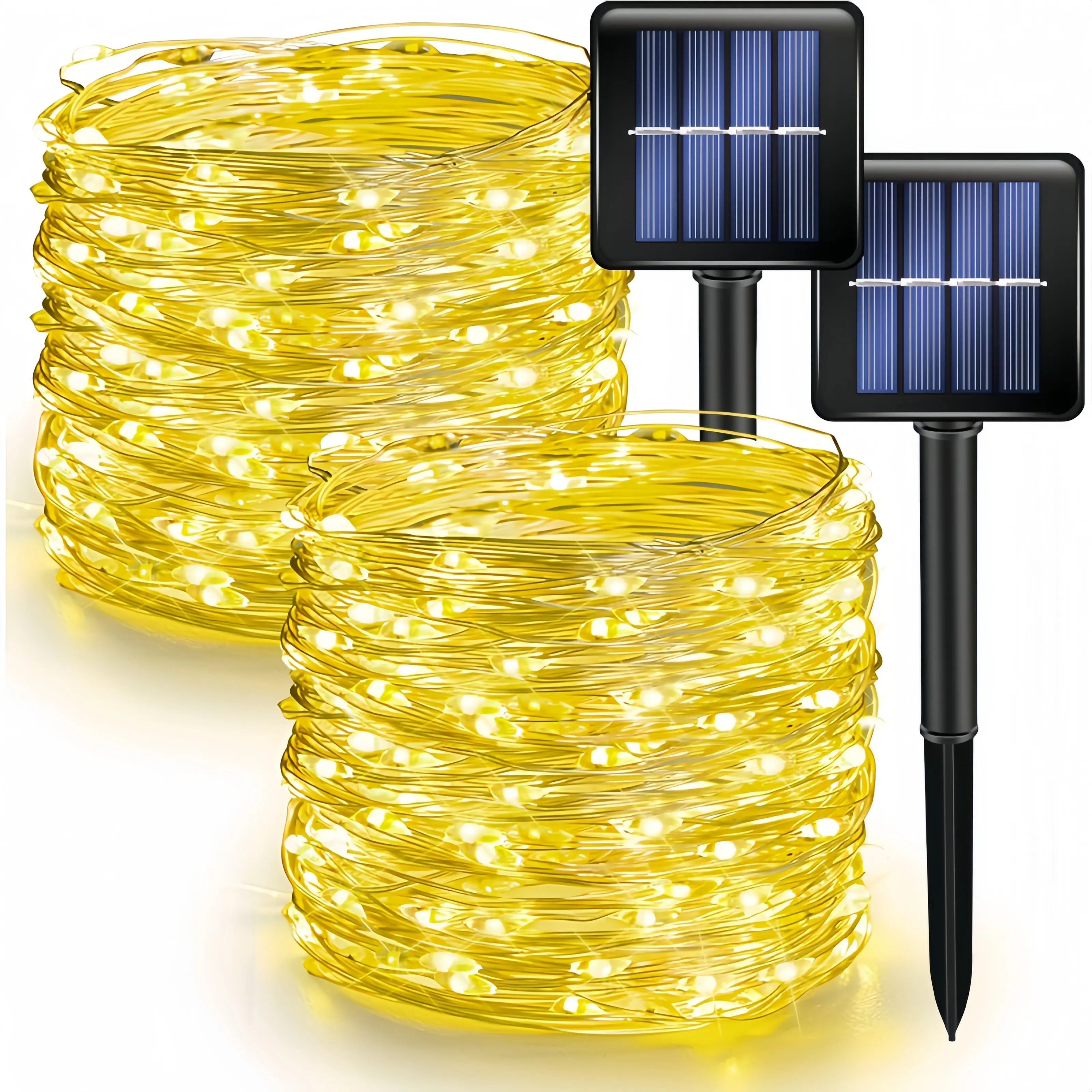 2 Pack Solar String Lights, Total 80FT ,240 LED Fairy Lights,Warm White Patio Yard Party Outdoor,  Copper Wire, IP65 Waterproof, 8 Lighting Modes, Auto Dusk-to-Dawn, Garden,Christmas Halloween, Holiday