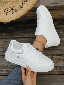 Women's Spring & Fall Casual Sneakers, Casual Trainers, Trainer, Lace-Up Flat Shoes, Walking Shoes, Anti-Slip Comfortable Footwear, Colorblock Design, Wide Fit Suggestion