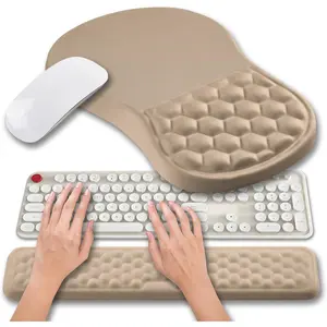2 in 1   Pad Wrist Support & Wrist Rest for  Keyboard Set, with    Massage Bulge and Full Memory Gel Design (2In1 Set, Sand Color)