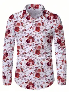 Men's Floral Print Long Sleeve Shirt, Casual Fashion Shirt, Regular Fit Casual Comfy Top for All Seasons, Men's Clothes for Beach Vacation Daily Wear