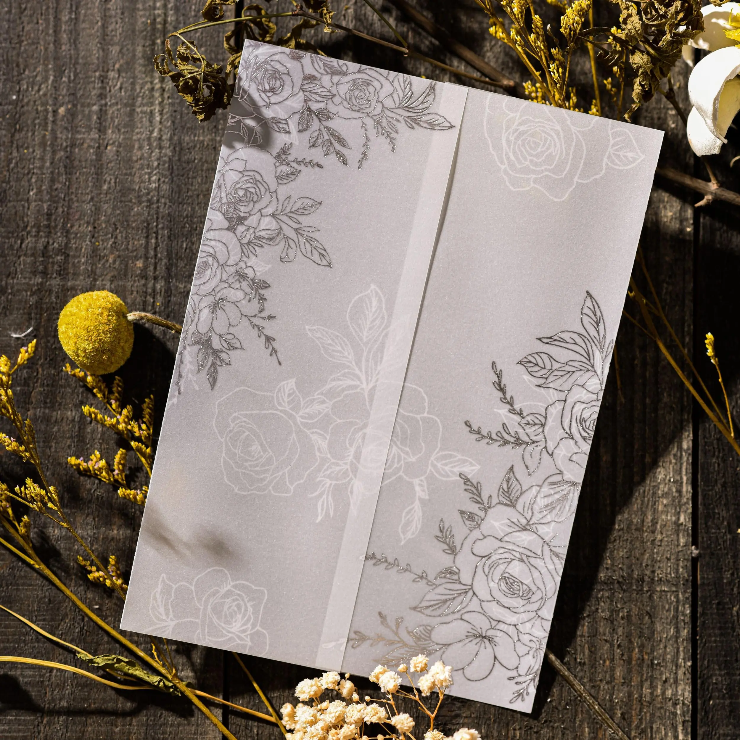 50 Pack Pre-folded Vellum Jackets For 5x7 Invitations - Rose 115gsm Paper Wedding Wraps Transparent Jacket
