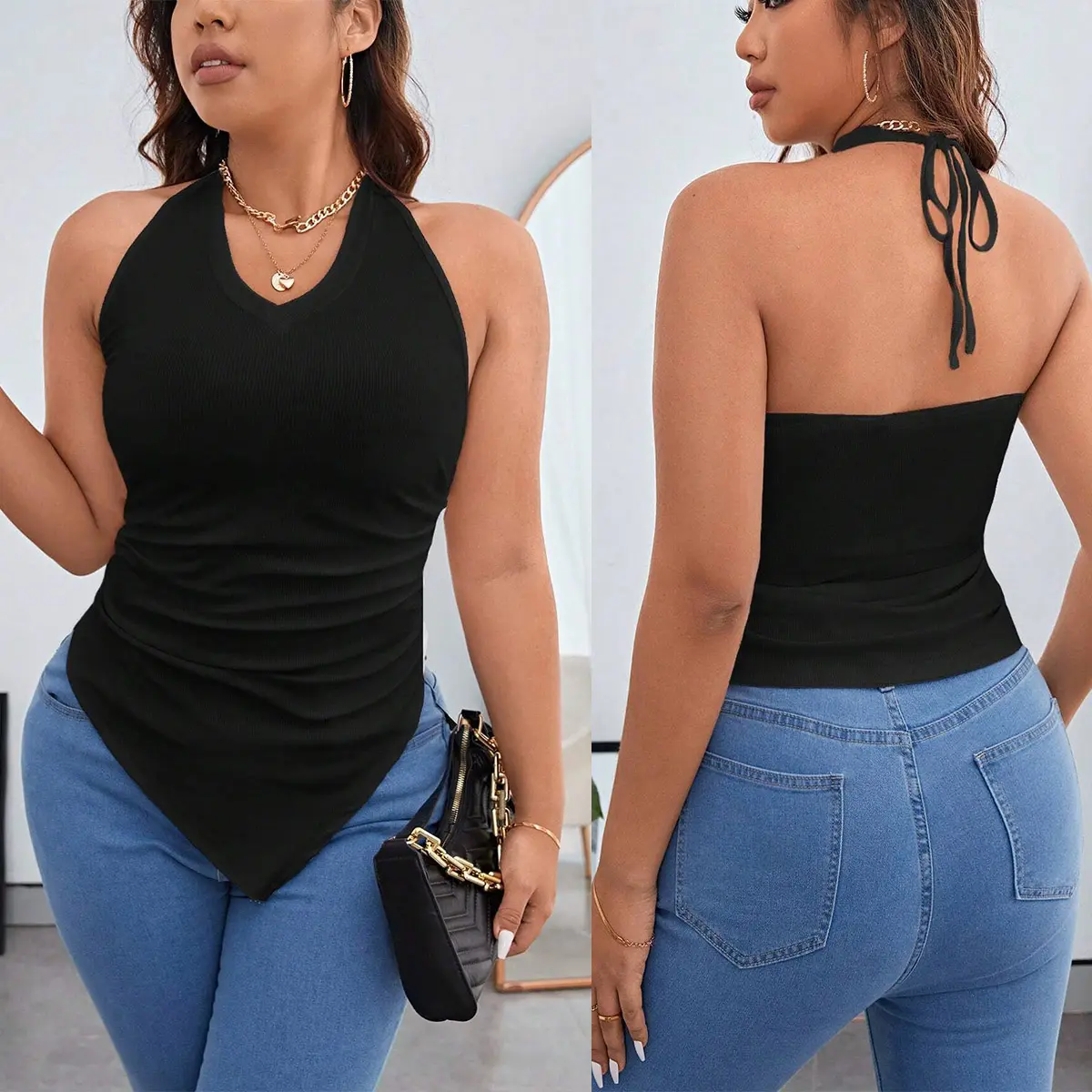 Basic And Versatile Halter Neck Vest Daily Casual Slimming Style Vacation Style Top