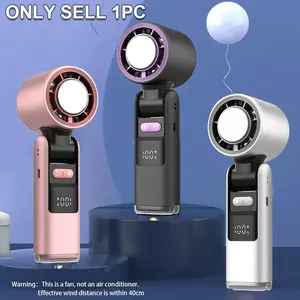 K801 Ice Compress Handheld Fan 199 Speeds Digital Display Portable Foldable Turbo Cooling Fan with Night Light for Outdoor Travel USB Charging Fan Foldable Rechargeable Fan Portable Cordless Fan