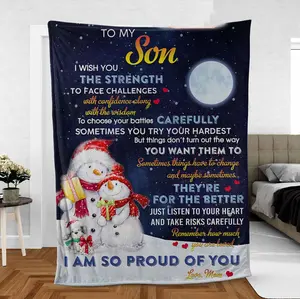 Modern Snowman Fleece Sherpa Blanket for Son or Grandson - Soft and Cooling Material - Christmas Blanket