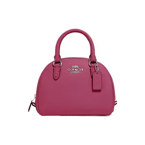 COACH Sydney 20 Leather Crossgrain Shell Bag with Monogram Logo and Zipper Closure, Small Size for Women in Light Raspberry