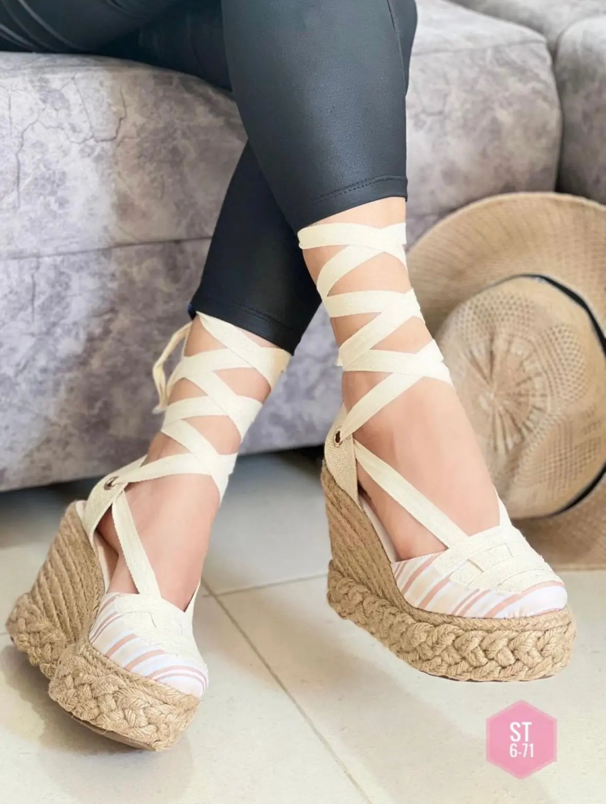 Women's Peep Toe Espadrille Sandals, Handwoven Wedge with Ankle Strap and 12 cm High Platform Heel, Wedge Heel, 12Cm, Wedge Heels, Open Toed Sandals