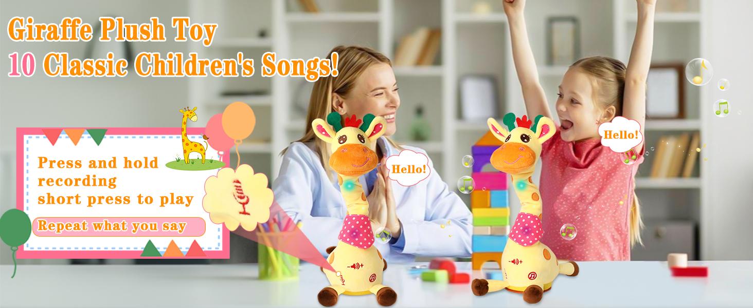 Dancing Talking Giraffe Toy, Repeating What You Say Stuffed Animal, Glowing Musical Electronic Plush Toy, Gift for Kids Toddlers