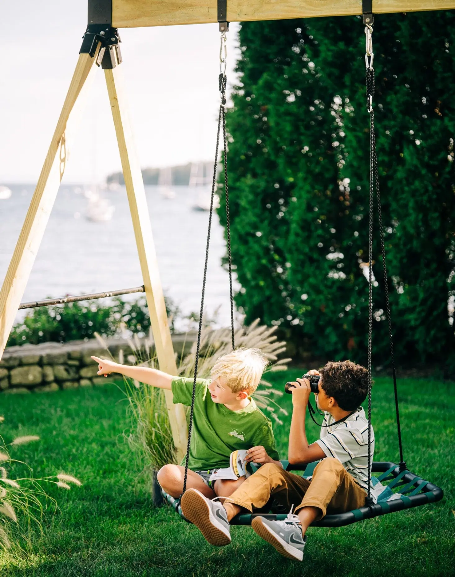 Bijou Kubix Swing - Modern Platform Swing for Kids with Durable Hexagon Steel Frame & Adjustable Ropes for Customizable Height UV Resistant Fabric Ideal for Indoor Outdoor Use