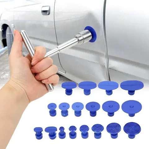 100% Brand New High-Quality Aluminium Alloy Short Bar Dent Puller Tool Set, Auto Repair Supplies with 18 Blue Glue Tabs, M10 Threads for Easy Installation, 1 Slide Hammer, Long Durability for Paintless Dent & Hail Repair