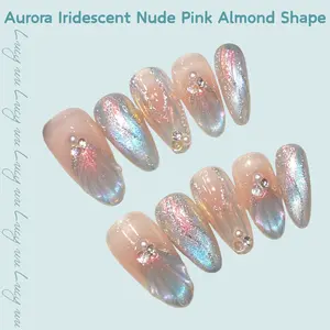 【Lucy UU】Ocean Mermaid 2-Style Nail Bundle Glitter Shell Beach Starfish Press-Ons Nude Pink Floral Gentle Style Nails Bling Rhinestone Decoration