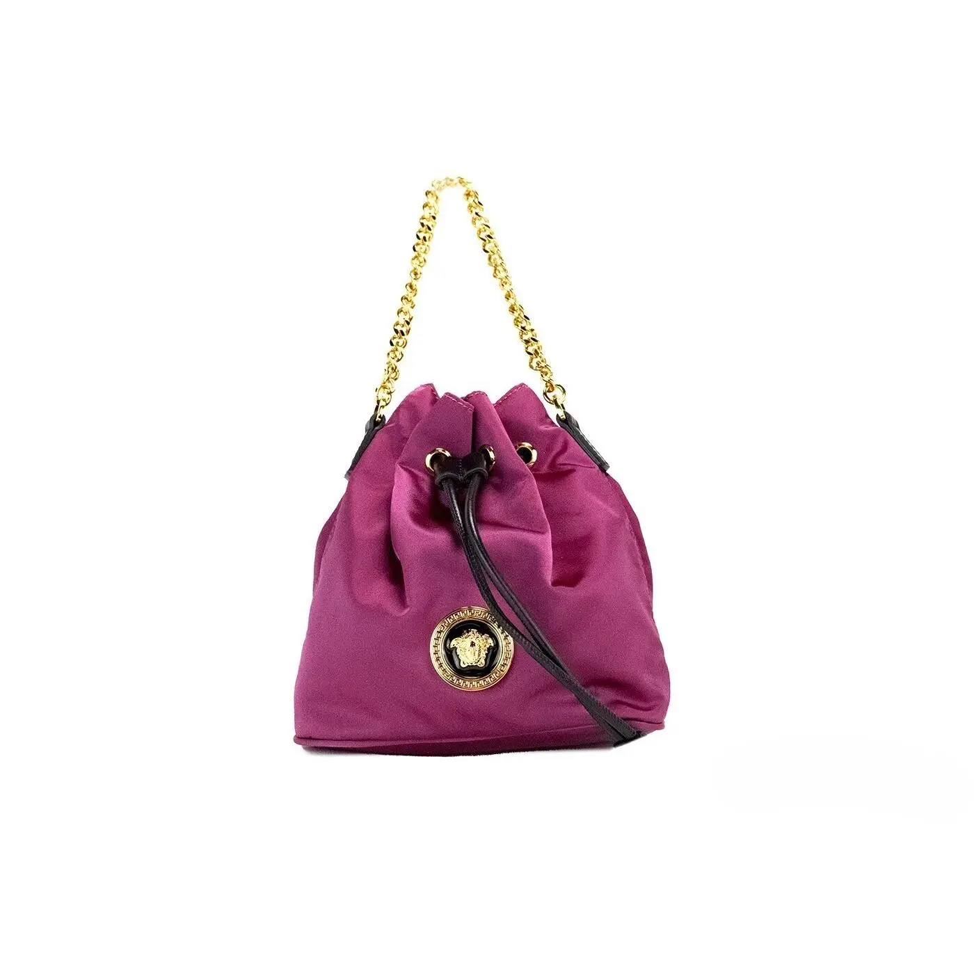 Pre-owned VERSACE Leather, Nylon Crossbody Bags Small Dahlia Nylon Medusa Pendant Bucket Chain Crossbody Bag Women's Purse