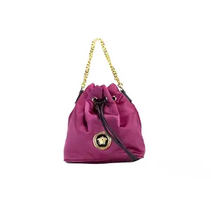 Pre-owned VERSACE Leather, Nylon Crossbody Bags Small Dahlia Nylon Medusa Pendant Bucket Chain Crossbody Bag Women's Purse